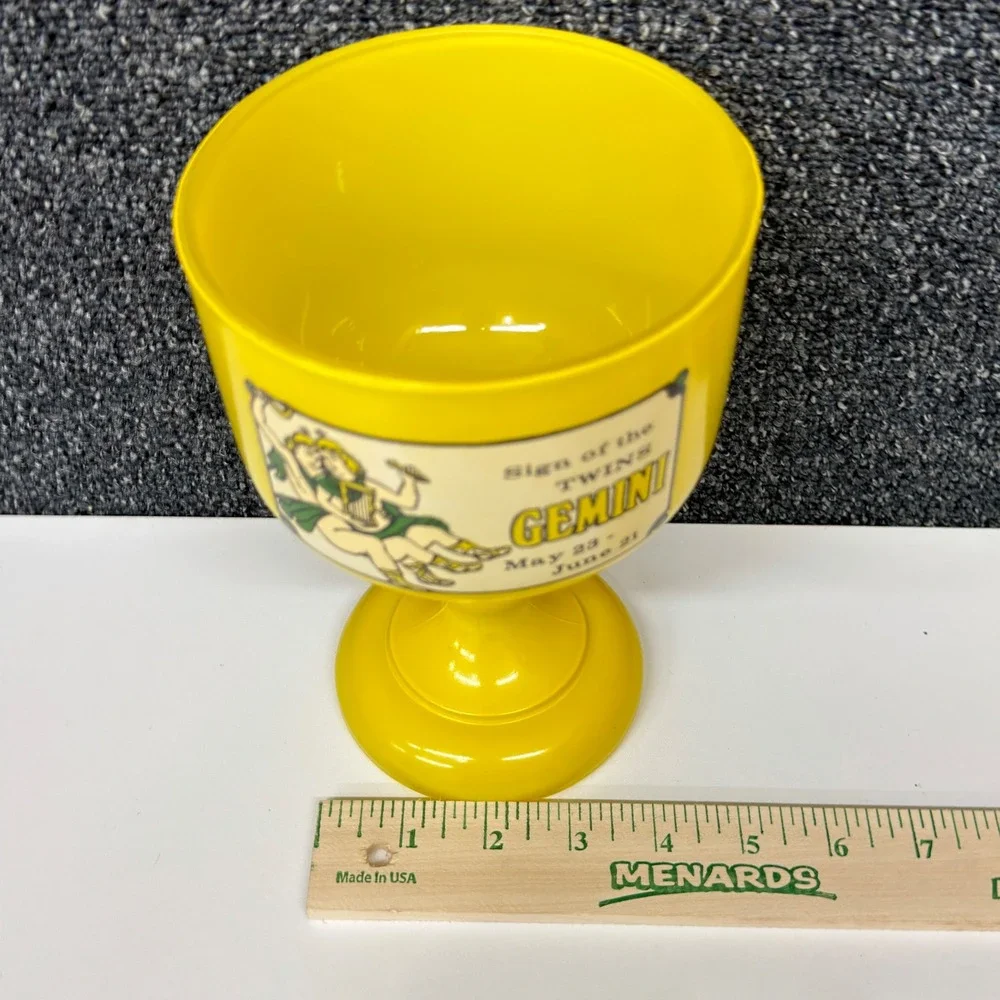 Vtg Gemini Zodiac Sign of the Twins Glass Goblet Yellow Chalice Astrology Retro